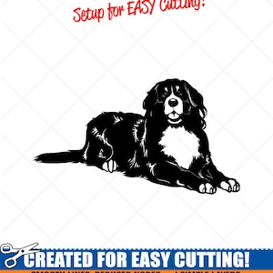 Liegen BERNESE MOUNTAIN Hund Clipart-Vector ClipArt Grafik Download-Cut Ready Dateien-CNC-Berner Vinyl Zeichen Design-eps, ai, Svg, Dxf, Png, pdf