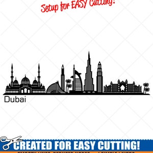 Dubai City Skyline Clipart-Vector Clip Art Graphics-Digital Download-Cut Ready Files-CNC-Cityscape Vinyl Sign Design -eps, ai, svg, dxf, png