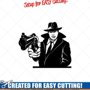 Mafia Gangster Clipart-Vector Clip Art Graphics-Digital Download Image-Cut Ready Files-CNC-Gun Vinyl Sign Design-eps, ai, svg, dxf, png, pdf
