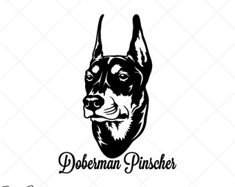 DOBERMAN PINSCHER svg-Dog Portrait Clipart-Vector Clip Art Graphics Download-Cut Ready Files-CNC-Logo-Vinyl Sign Design-eps, ai, dxf,png,pdf