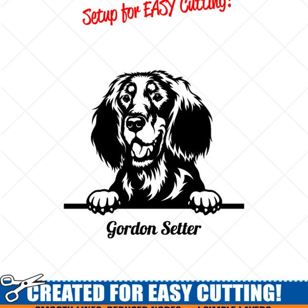 Peeking GORDON SETTER Dog Clipart -Vector Clip Art Graphics Download -Cut Ready Files-CNC-Logo-Vinyl Sign Design-eps, ai, svg, dxf, png, pdf
