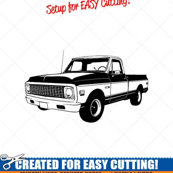 Chevrolet C10 Truck 1971 SVG Clipart-Vector Clip Art Graphics-Digital Download-Cut Ready Files-CNC-Vinyl Sign Design -eps, ai, dxf, png