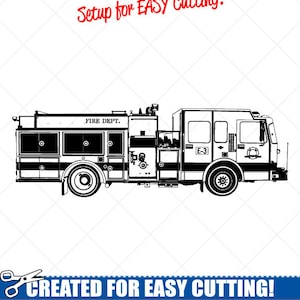 Dettagliata del motore Fire Truck Clipart-Vector Clip Art grafica-Digital Download-taglio pronto file-CNC-vinile segno Design-Logo - eps, ai, svg, dxf, png