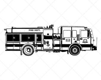 Detailed Fire Engine Truck Clipart-Vector Clip Art Graphics-Digital Download-Cut Ready Files-CNC-Vinyl Sign Design-Logo -eps, ai,svg,dxf,png