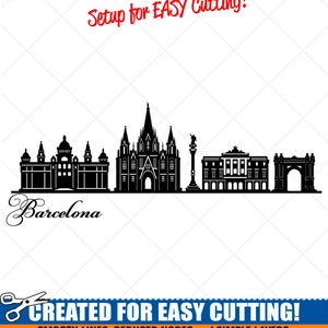 Barcelona City Skyline Clipart-Grafika wektorowa Clip Art-Pobieranie cyfrowe-Pliki gotowe do cięcia-CNC-Projekt znaku winylowego Cityscape-eps, ai,svg,dxf,png