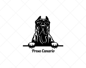 Peeking PRESA CANARIO Dog Clipart -Vector Clip Art Graphics Download -Cut Ready Files-CNC-Logo-Vinyl Sign Design-eps, ai, svg, dxf, png, pdf
