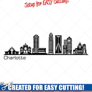 Charlotte City Skyline Clipart-Vector Clip Art Gráficos-Digital Download-Cut Ready Files-CNC-Cityscape Vinyl Sign Design -eps, ai, svg, dxf