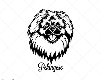 PEKINGESE Dog Portrait Clipart-Vector Clip Art Graphics Download Image-Cut Ready Files-CNC-Logo-Vinyl Sign Design-svg, eps, ai, dxf, png,pdf