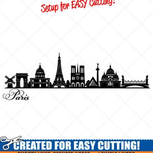 Parijs stad skyline clipart-vector clip art graphics-digitale download-cut ready bestanden-CNC-Cityscape vinyl teken ontwerp-EPS, AI, SVG, DXF, PNG