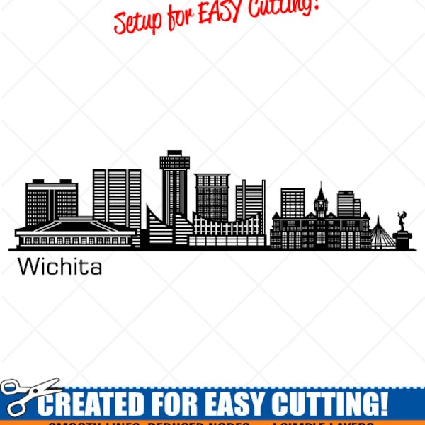 Wichita City Skyline Clipart-Vector Clip Art Graphics-Digital Download-Cut Ready Files-CNC-Cityscape Vinyl Sign Design-eps, ai, svg, dxf,png