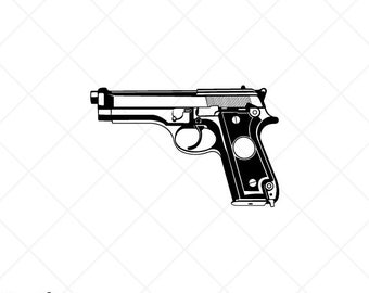 Detallado Beretta 92 Handgun-Gun Clipart-Vector Clip Art Graphics-Digital Download-Cut Ready Files-CNC-Vinyl Sign Design-eps, ai, svg,dxf,png