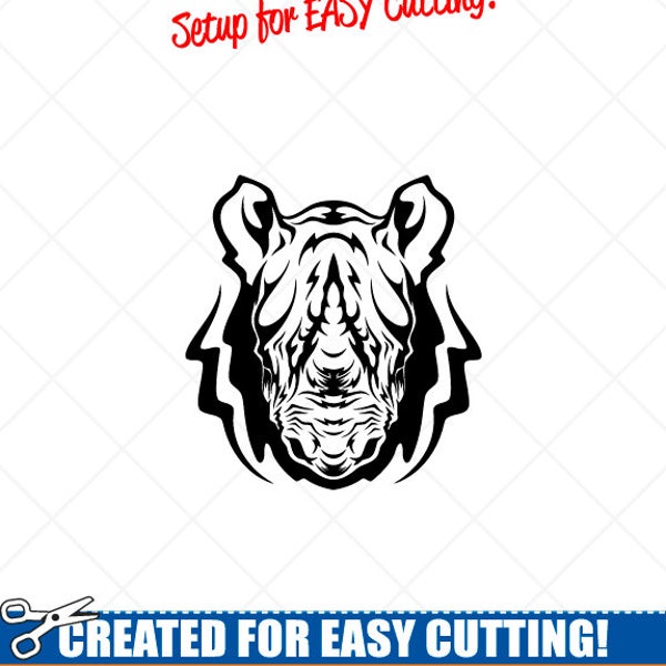 RHINO-RHINOCEROS Head Clipart-Vector Clip Art Graphics-Digital Download-Cut Ready Files-CNC-Logo-Vinyl Sign Design-eps, ai, svg, dxf,png,pdf