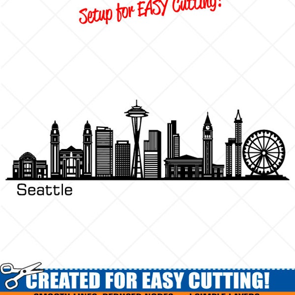 Seattle City Skyline Clipart-Vector Clip Art Graphics-Digital Download-Cut Ready Files-CNC-Cityscape Vinyl Sign Design-eps, ai, svg, dxf,png