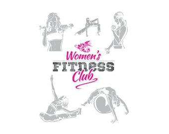 Frauen FITNESS GYM Übung Club Clipart Vektor Clip Art Grafik-Digital Download-Vorlage Design-Logo-Badge-Emblem-Sign-eps,ai,svg,cdr,pdf