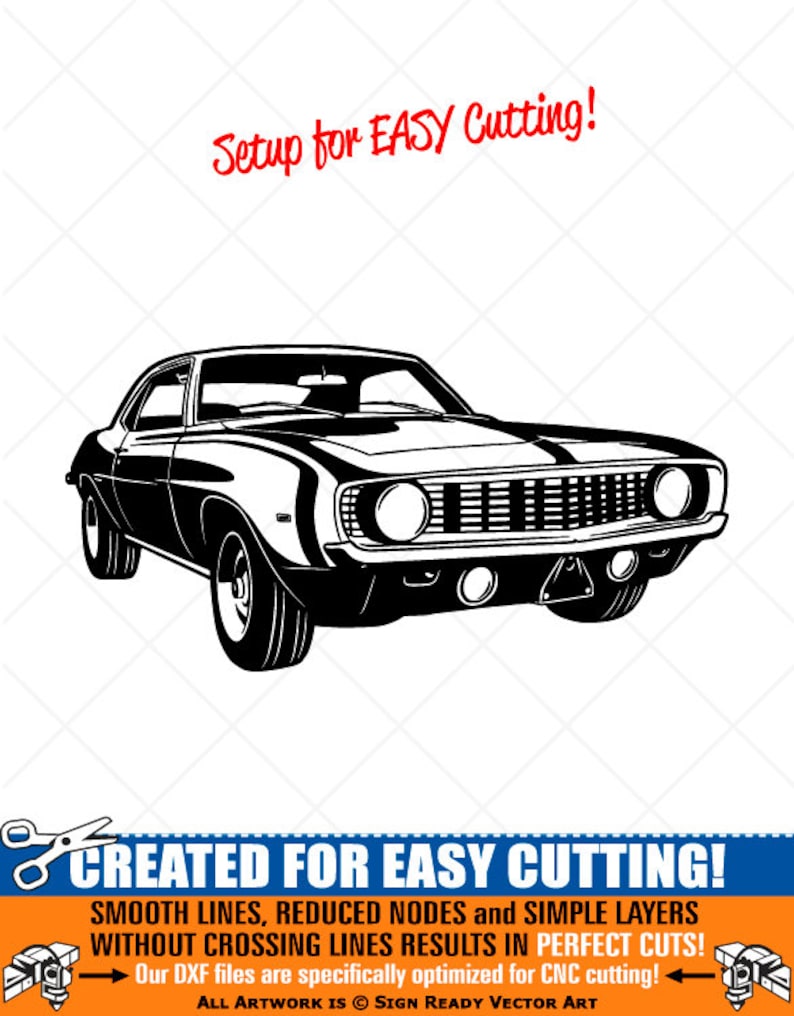CHEVY Camaro SS 350 1969 Clipart-Vector Clip Art Graphics-Digital Download-Cut Ready Files-CNC-Logo-Vinyl Sign Design-eps, ai, svg, dxf, png image 1