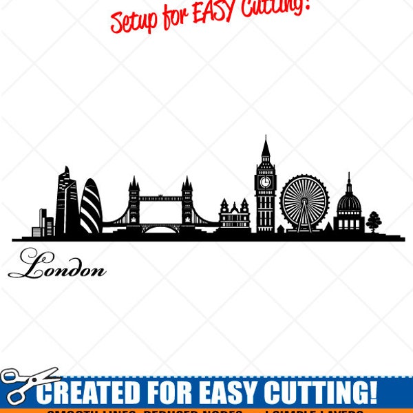 London City Skyline Clipart-Vector Clip Art Graphics-Digital Download-Cut Ready Files-CNC-Cityscape Vinyl Sign Design-eps, ai, svg, dxf, png