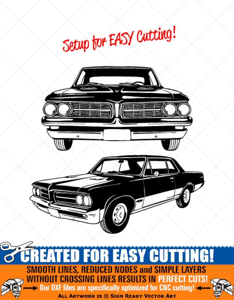 1964 PONTIAC GTO Tri-Power Clipart-Vector Clip Art Graphics-Digital Download Image-Cut Ready Files-Logo-Vinyl Sign Design eps, ai, svg, dxf image 1