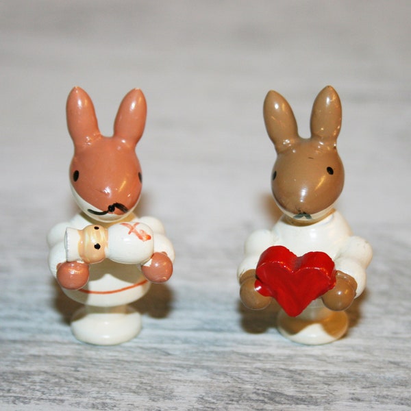 Wooden BUNNIES/ Miniature Bunnies/Sevi Italy/Wood toys/Hand painted/ Christmas gift decoration/Accessories for wooden showcase