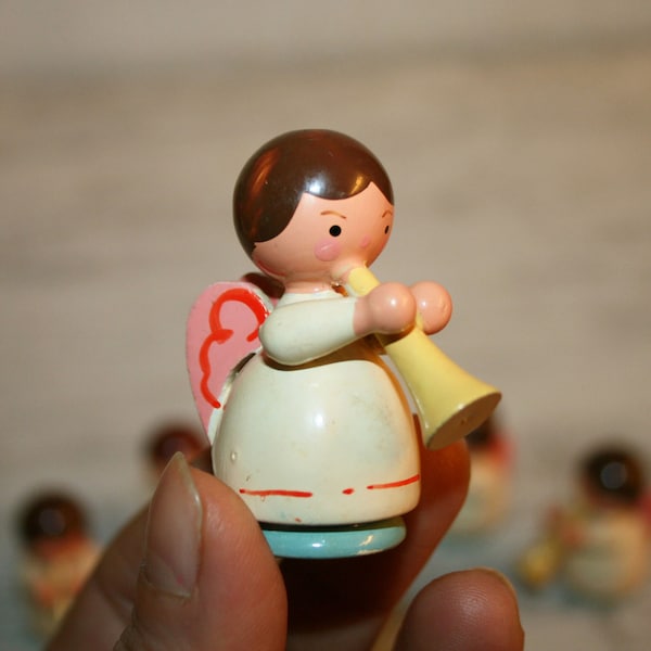 Ange miniature en bois, figurine de Noël - vitrine -chérubin - Sevi Italie - Cadeau de Noël -Cadeau pour elle - jouets -Laqué Peint à la main
