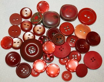 Vintage 70s CELLULOID BUTTONS/ Collectible Antiques for High Quality Jewelry Crafts Clothing Artisans & Sewing/Red Buttons/