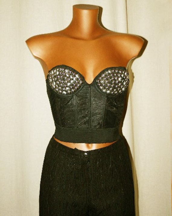 ROCK Black Studded Bustier /sexy Studded Clothing/ Bra Silver Color /vintage  Bustier Top/ Crop Top Xsmall/ Gift for Her -  Canada