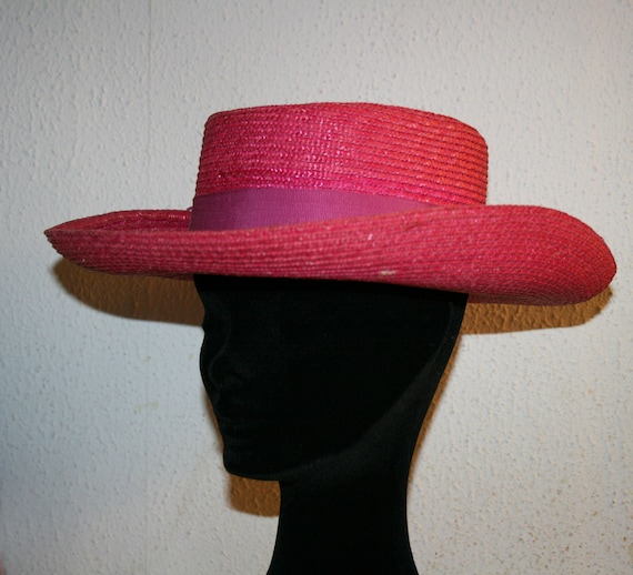 Straw Women's Sun Hat - fuchsia color - cocktail … - image 7