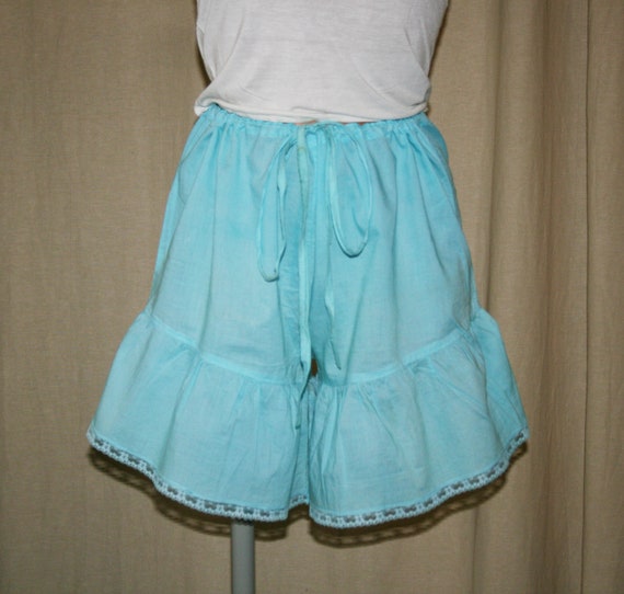 Vintage 80 skirt pants/ shorts - Turquoise cotton