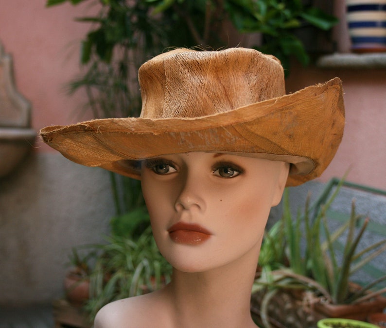 VINTAGE cowboy hat solid natural straw flat top wide brim sun beach boho country western cowgirl festival rancher rodeo Made in Italy