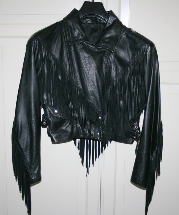Vintage Black Leather Fringed Jacket / 80s Fringed