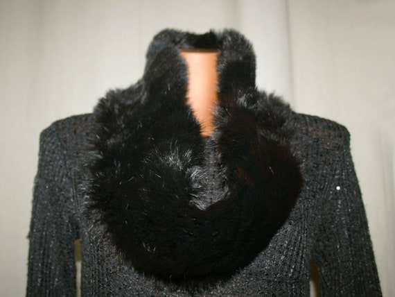 Black fur lapin collar /Made in Italy/  Luxury co… - image 4