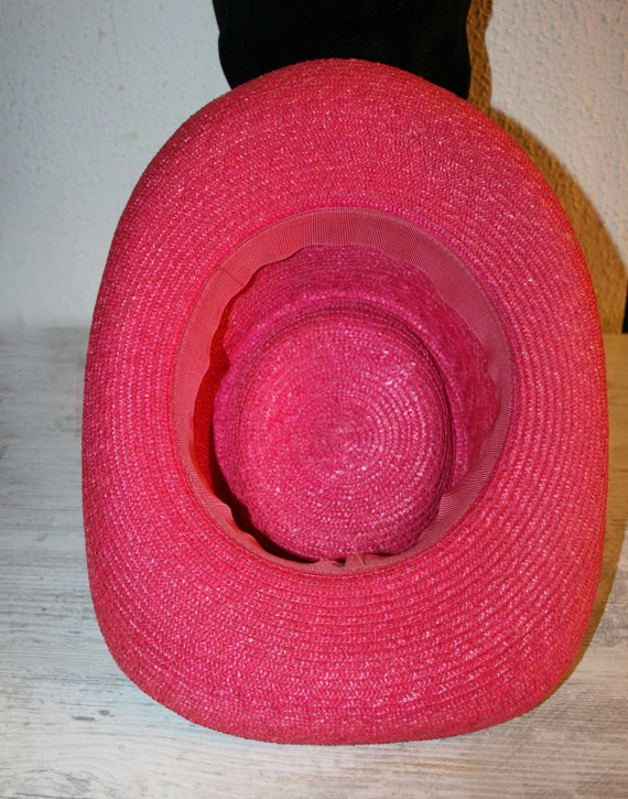 Straw Women's Sun Hat - fuchsia color - cocktail … - image 5