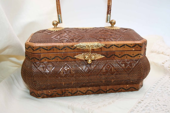 Vintage EVENING STRAW BAG/ Straw Woven Box / Ethni