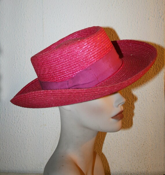 Straw Women's Sun Hat - fuchsia color - cocktail … - image 10