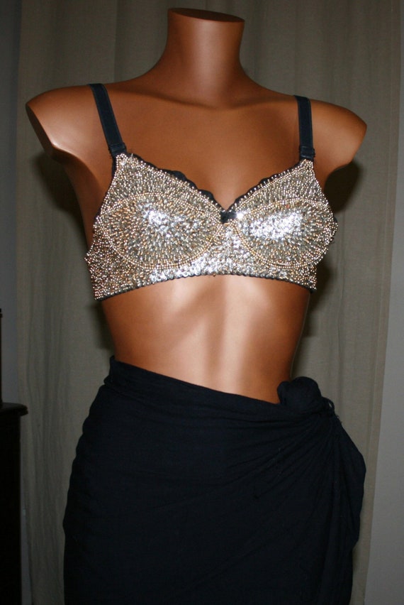 Sequin Beaded Bra Top Belly Dance Nightclub DJ Disco Festival