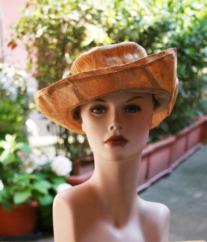 VINTAGE cowboy hat solid natural straw flat top wide brim sun beach boho country western cowgirl festival rancher rodeo Made in Italy