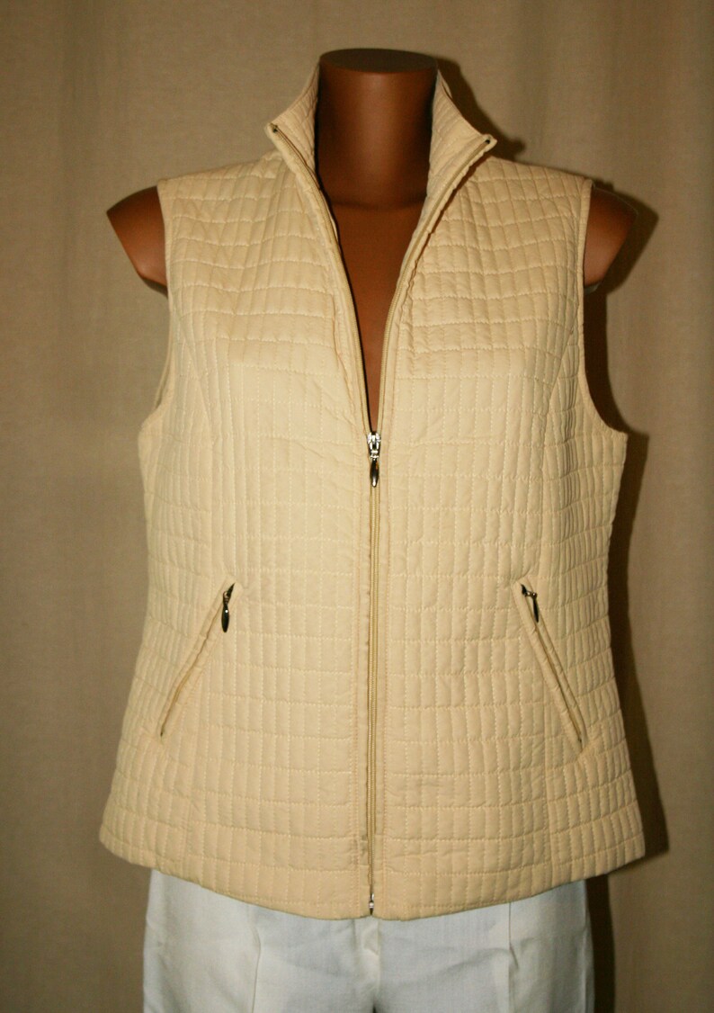 Vintage 90s sleeveless down jacket zipcream color Jacket spring jacket