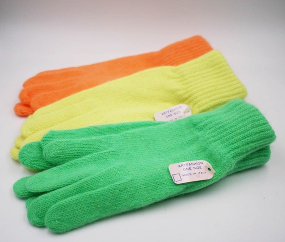 Wool unworn gloves in fluorescent colors -Winter … - image 1