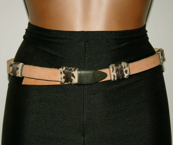 BELT LEATHER WOMAN/Leather vintage 80s/ Brown leat