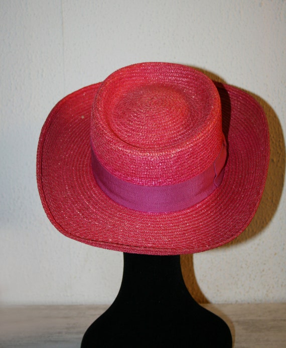 Straw Women's Sun Hat - fuchsia color - cocktail … - image 8