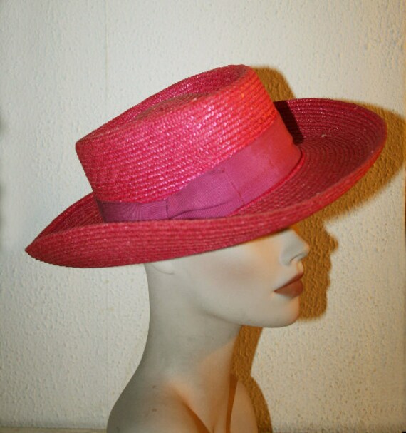 Straw Women's Sun Hat - fuchsia color - cocktail … - image 2