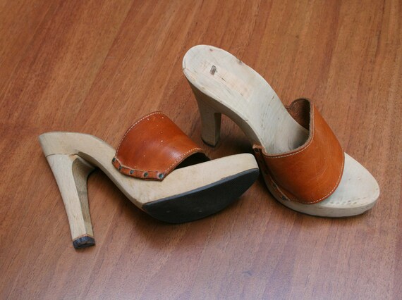 Wooden Platforms CLOGS 74s /Heels Cut outs Disco P