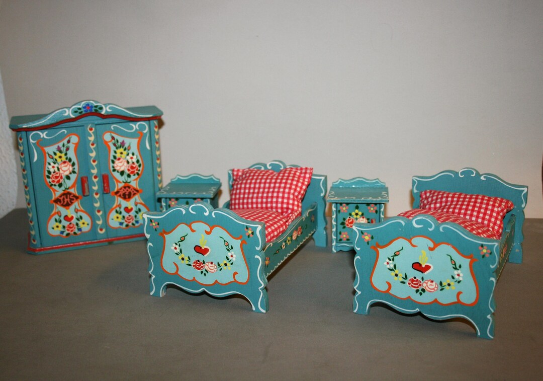 Bedroom Furnitures Dora Kuhn Wooden Hand Painted Doll House Etsy Canada