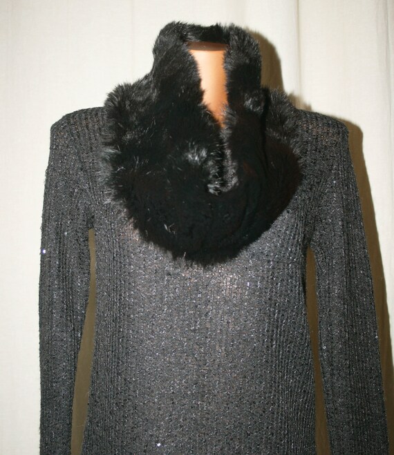 Black fur lapin collar /Made in Italy/  Luxury co… - image 3