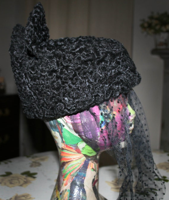 Black Persian Lamb Hat, Curly Lamb Hat, Woman Fur… - image 8