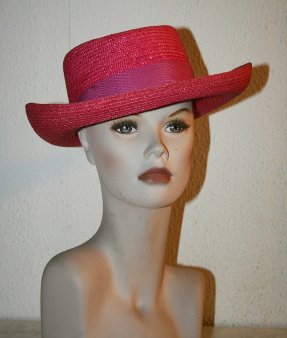 Straw Women's Sun Hat - fuchsia color - cocktail … - image 3