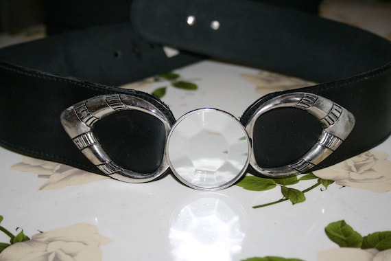 BELT LEATHER WOMAN/Leather vintage 80s / Black lea
