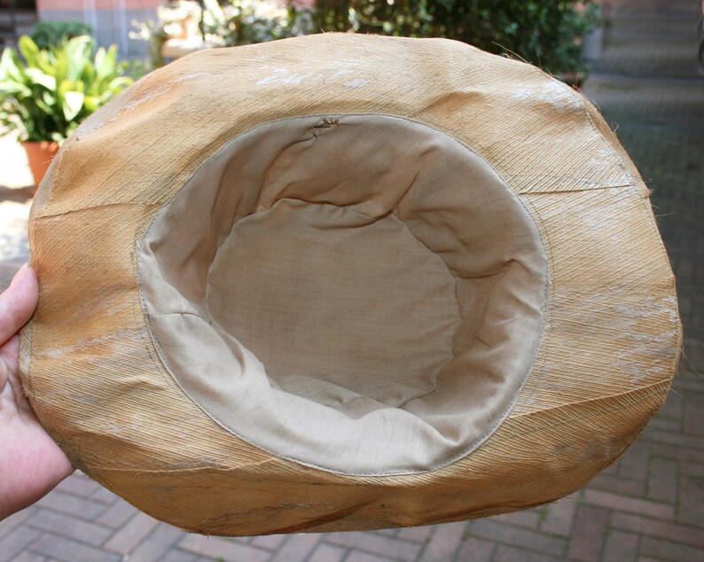 VINTAGE cowboy hat solid natural straw flat top wide brim sun beach boho country western cowgirl festival rancher rodeo Made in Italy