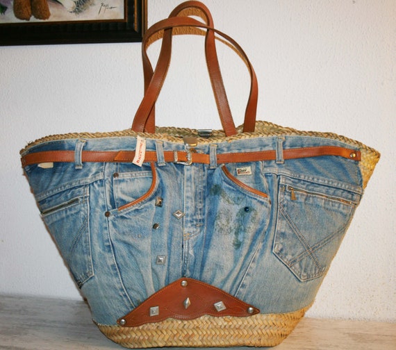 Vintage BAG 85s Roy Roger's JEANS /STRAW Beach Bag