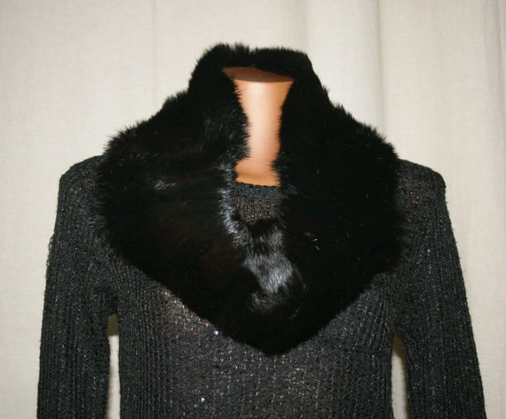 Black fur lapin collar /Made in Italy/  Luxury co… - image 1