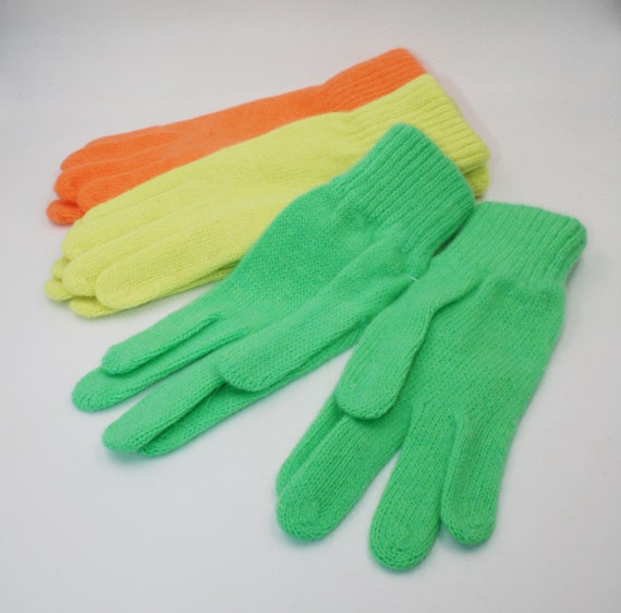 Wool unworn gloves in fluorescent colors -Winter … - image 2